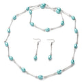 Simulated Light Blue Pearl 7-9mm Beaded Necklace 38 Inches and Earrings in Stainless Steel - Sticky add to cart bar
