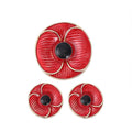 Black and Red Enameled Poppy Floral Brooch and Stud Earrings in Goldtone - Sticky add to cart bar