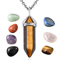 South African Tiger's Eye Pendant Neckalce (20 Inches) with 7 Chakra Tumbled Gemstones in Silvertone and Stainless Steel 307.50 ctw - Sticky add to cart bar