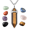 South African Tiger's Eye Pendant Necklace 20 Inches with 7 Chakra Tumbled Gemstones in Silvertone and Stainless Steel 307.50 ctw - Sticky add to cart bar