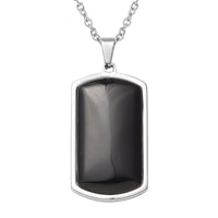 Black Agate Dog Tag Pendant Necklace (24 Inches) in Stainless Steel 23.40 ctw
