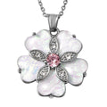 Lab Created Opal and White and Pink Austrian Crystal Flower Pendant Necklace 20 Inches in Stainless Steel - Sticky add to cart bar