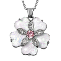Lab Created Opal and White and Pink Austrian Crystal Flower Pendant Necklace 20 Inches in Stainless Steel