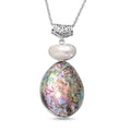 Abalone Shell and White Shell Pendant Necklace 20 Inches in Silvertone & Stainless Steel - Sticky add to cart bar