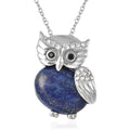 Lapis Lazuli, White and Black Austrian Crystal Owl Pendant Necklace 20 Inches in Stainless Steel 14.50 ctw - Sticky add to cart bar