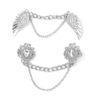Set of 2 Austrian Crystal and White Glass Angel Wing & Victorian Style Shirt Ornament in Silvertone