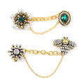 Set of 2 Multi Austrian Crystal, Simulated Pearl and Simulated Emerald Victorian Era & Its Grandeur Shirt Ornament or Brooch in Goldtone - Sticky add to cart bar