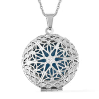 Blue Resin Oval Pendant Necklace 20 Inches in Stainless Steel