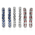 Set of 3 Austrian Crystal Criss Cross Earrings In Silvertone, Blue And Red Enameled Earrings, Hoop Earrings For Women - Sticky add to cart bar