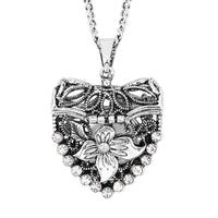 STRADA Austrian Crystal Japanese Movement Openable Heart Pendant Watch with Silvertone Chain (29-31 Inches) 3.40 ctw
