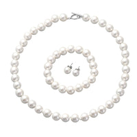 DOORBUSTER White Puka Shell Pearl Beaded Stretch Bracelet and Earrings and Necklace 20 Inches in Stainless Steel