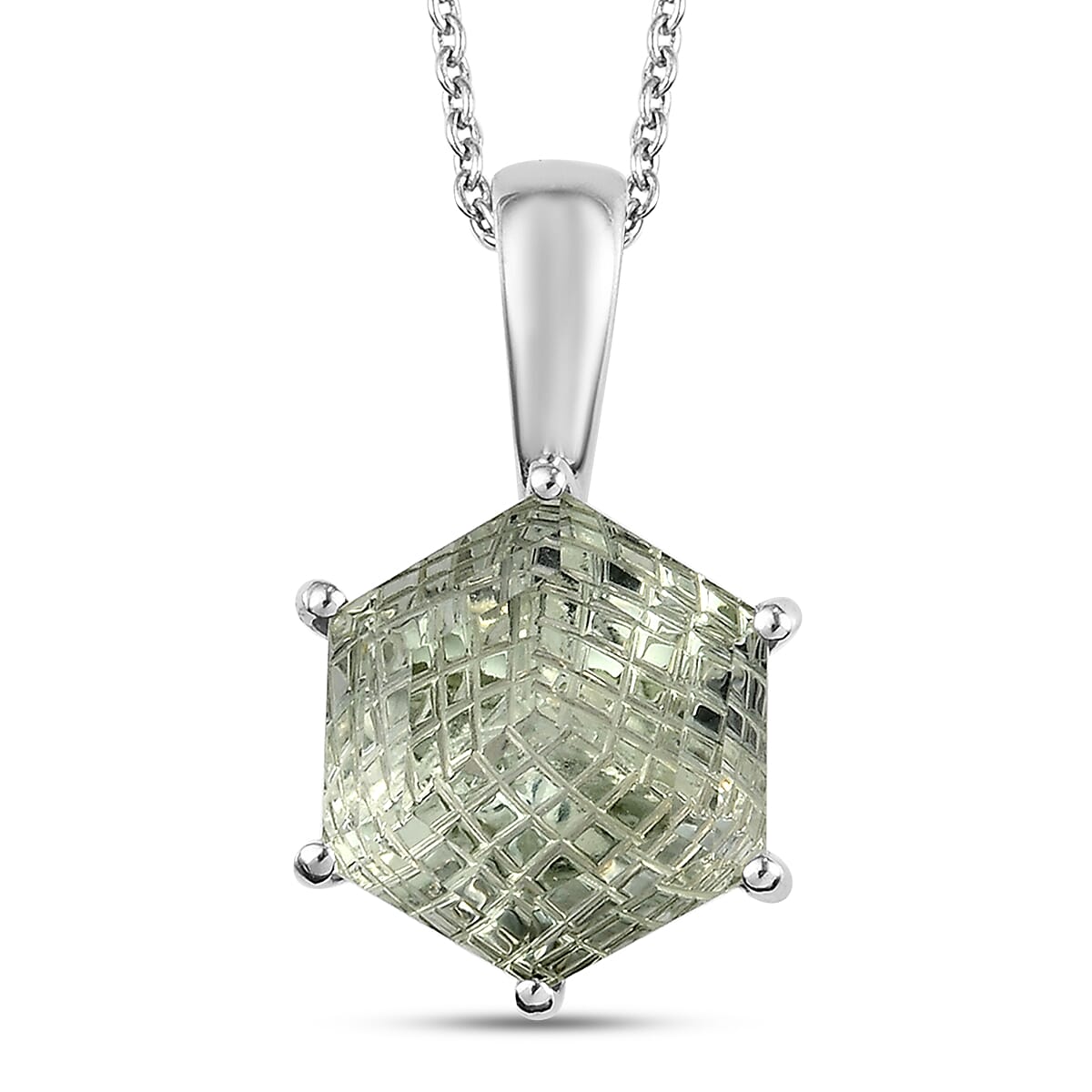 Montezuma Prasiolite Solitaire Pendant Necklace 20 Inches in Platinum Over Sterling Silver 11.60 ctw