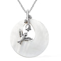 White Mother of Pearl Flora & Fauna Theme Pendant Necklace 20 Inches in Stainless Steel - Sticky add to cart bar