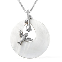 White Mother of Pearl Flora & Fauna Theme Pendant Necklace 20 Inches in Stainless Steel