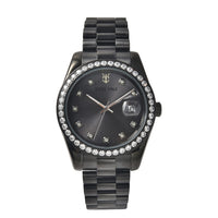 EON 1962 Swiss Movement Made with Finest CZ Watch in ION Plated Black Stainless Steel, Ear Fork and Screwdriver (41 mm)