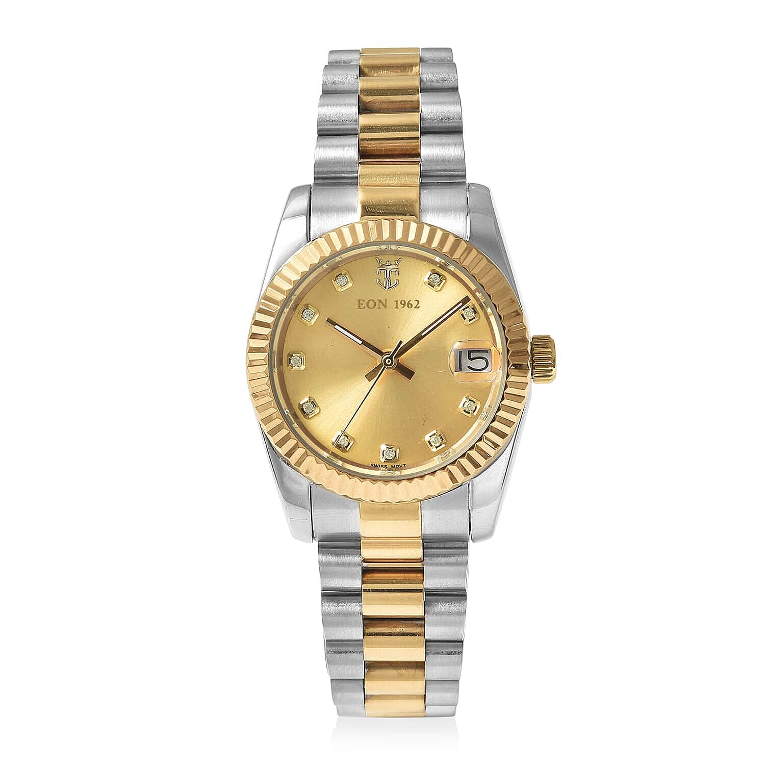 EON 1962 Swiss Movement Made with Zirconia from Swarovski Watch in ION Plated YG & Stainless Steel, Ear Fork and Screwdriver - 41 mm
