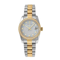 Eon 1962 Made with Finest CZ Swiss Movement MOP Dial Watch in ION Plated YG and Stainless Steel with Ear Fork and Screwdriver(31 mm) 1.85 ctw