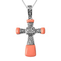 Coral Cross Pendant Necklace 20 Inches in Stainless Steel 7.10 ctw - Sticky add to cart bar