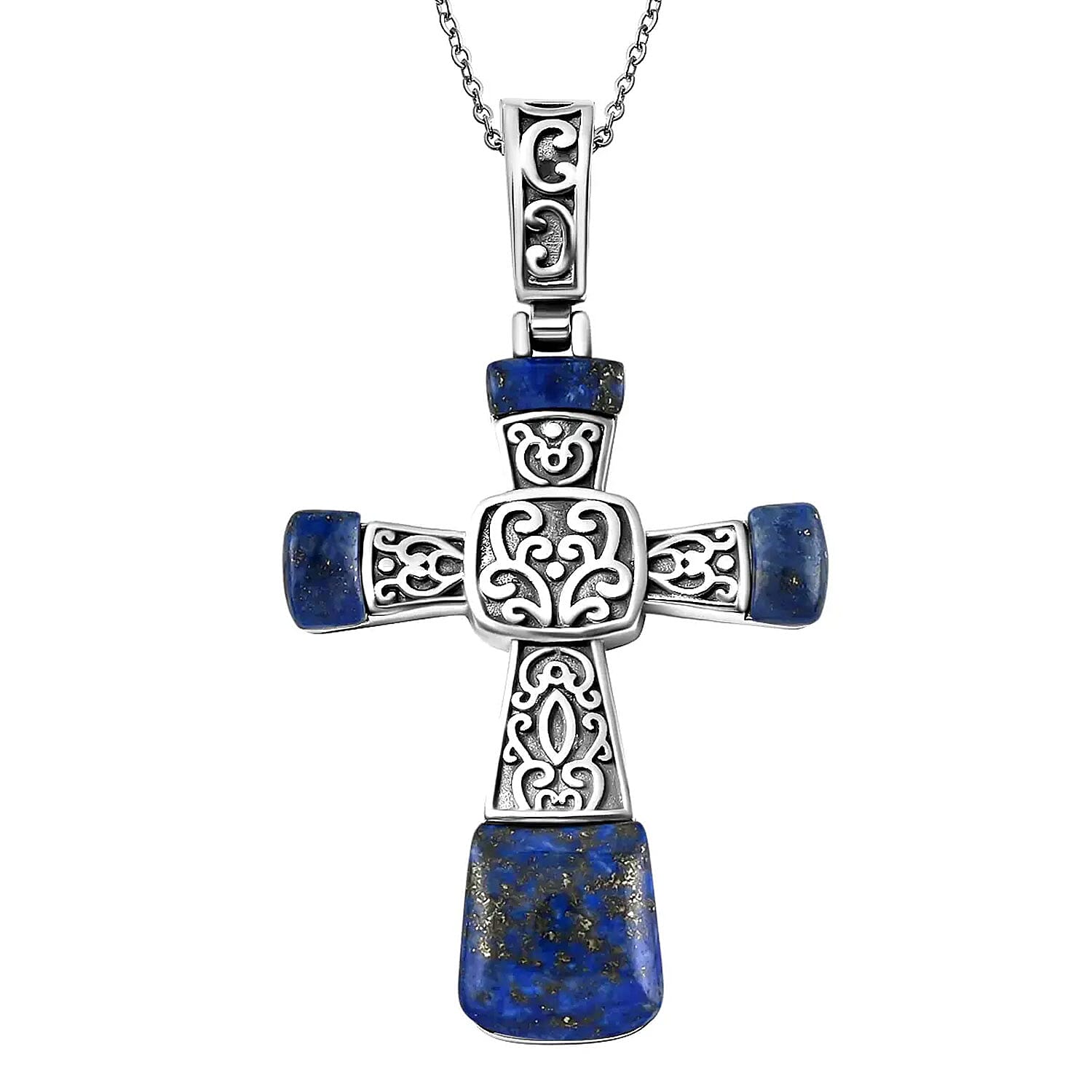 Coral Cross Pendant Necklace 20 Inches in Stainless Steel 7.10 ctw