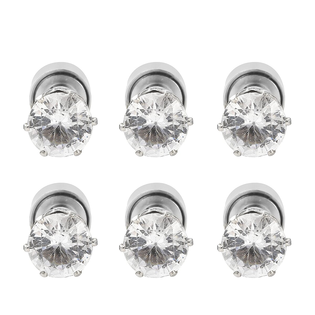 Set of 3 White Austrian Crystal White, Ruby and Sapphire Color LED Stud Earrings in Silvertone