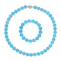 DOORBUSTER Simulated Aqua Blue Color Mystic Topaz Beaded Stretch Bracelet and Necklace (20 Inches) in Silvertone