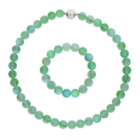 DOORBUSTER Simulated Aqua Blue Color Mystic Topaz Beaded Stretch Bracelet and Necklace (20 Inches) in Silvertone