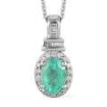 Kagem Zambian Emerald, Diamond Pendant Necklace (20 Inches) in Platinum Over Sterling Silver 0.85 ctw - Sticky add to cart bar