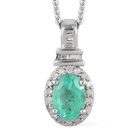 Kagem Zambian Emerald, Diamond Pendant Necklace (20 Inches) in Platinum Over Sterling Silver 0.85 ctw