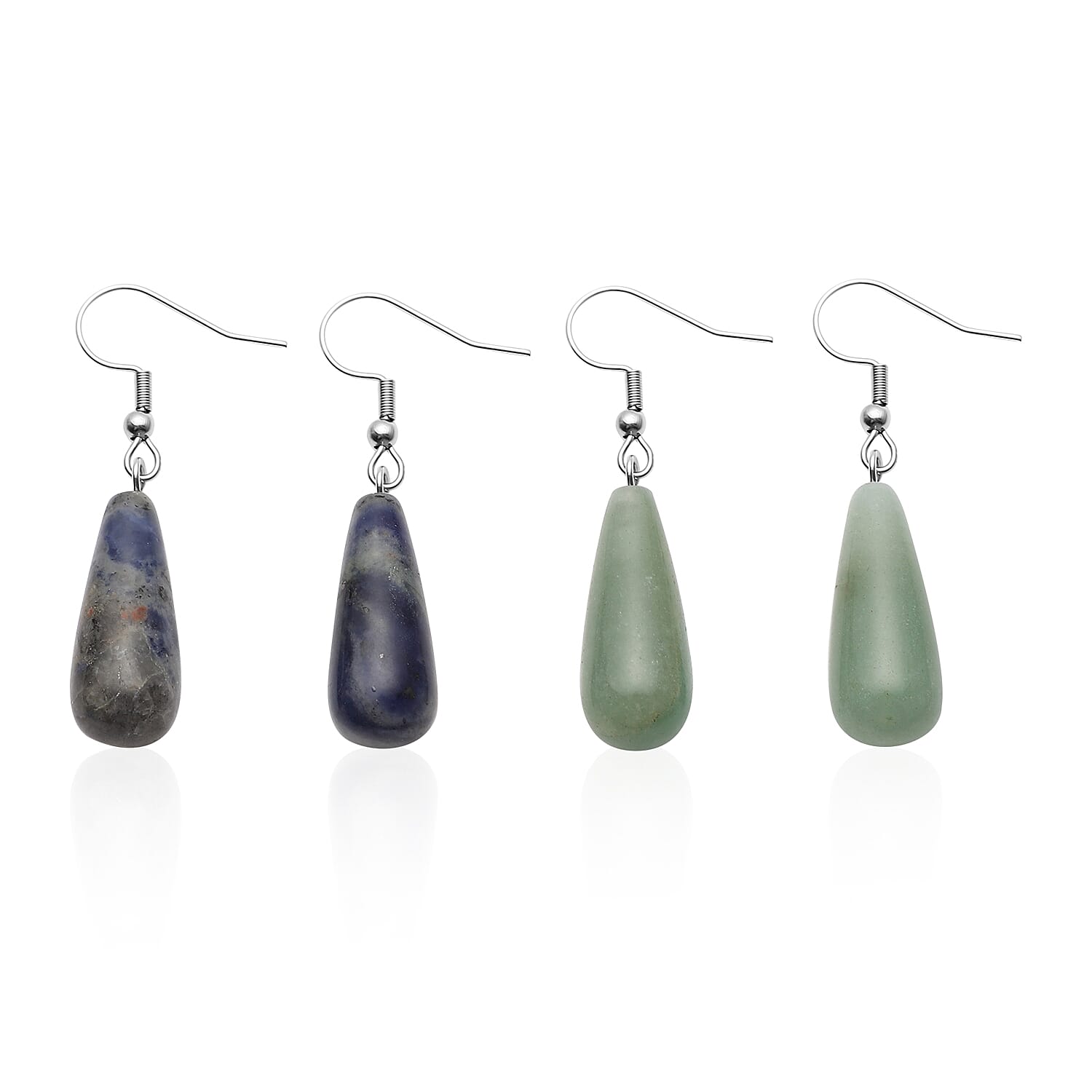 Set of 2 Green Aventurine and Sodalite Earrings in Stainless Steel 32.00 ctw