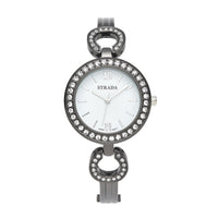 STRADA White Cystal Japanese Movement Watch in Silvertone Strap with Replacement Ring - Steel Color, Black, Purple, Dark Blue