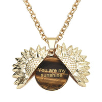 Coin Shape South African Yellow Tiger's Eye Sunflower Surprise Pendant Necklace 24-26 Inches in Goldtone 24.00 ctw
