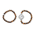 Set of 2 STRADA Japanese Movement White Austrian Crystal, Tiger's Eye Beaded Bracelet Watch with Matching Bracelet in Stainless Steel 176.50 ctw - Sticky add to cart bar