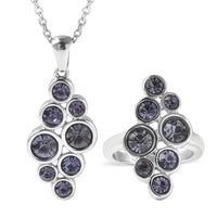 DOORBUSTER Purple Crystal Austrian Elongated Ring and Pendant Necklace 20 Inches in Stainless Steel