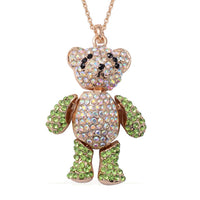 DOORBUSTER Green, Aurora Borealis and Black Austrian Crystal Teddy Bear Pendant Necklace 24 Inches in Goldtone and ION Plated Yellow Gold Stainless Steel