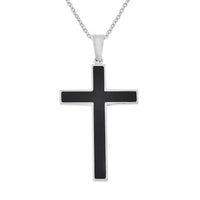 Constituted Shungite 0.20 ctw Inlay Cross Pendant Necklace in Stainless Steel 24 Inches