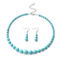 Blue Howlite Beaded Necklace (18 Inches) and Earrings in Silvertone 178.00 ctw