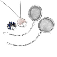 Galilea Rose Quartz and Lapis Lazuli Tree of Life Set of 2 Pendant Necklace 20 Inches with Set of 2 Tea Diffuser in Silvertone and Stainless Steel 37.00 ctw