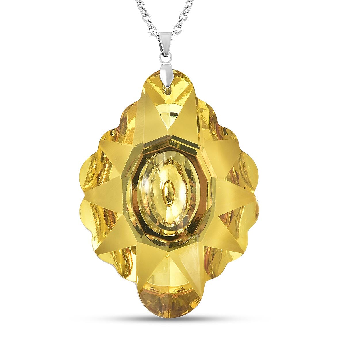 Glass Pendant Necklace (24 Inches) in Stainless Steel 215.00 ctw