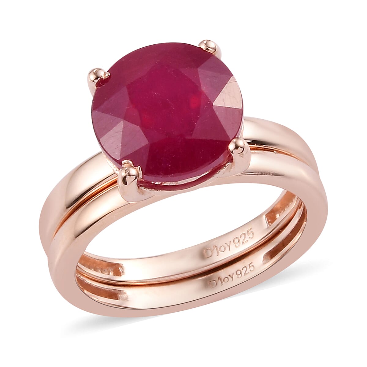 Set of 2 Niassa Ruby Solitaire Ring in Vermeil RG Over Sterling Silver (Size 6.0) 6.00 ctw