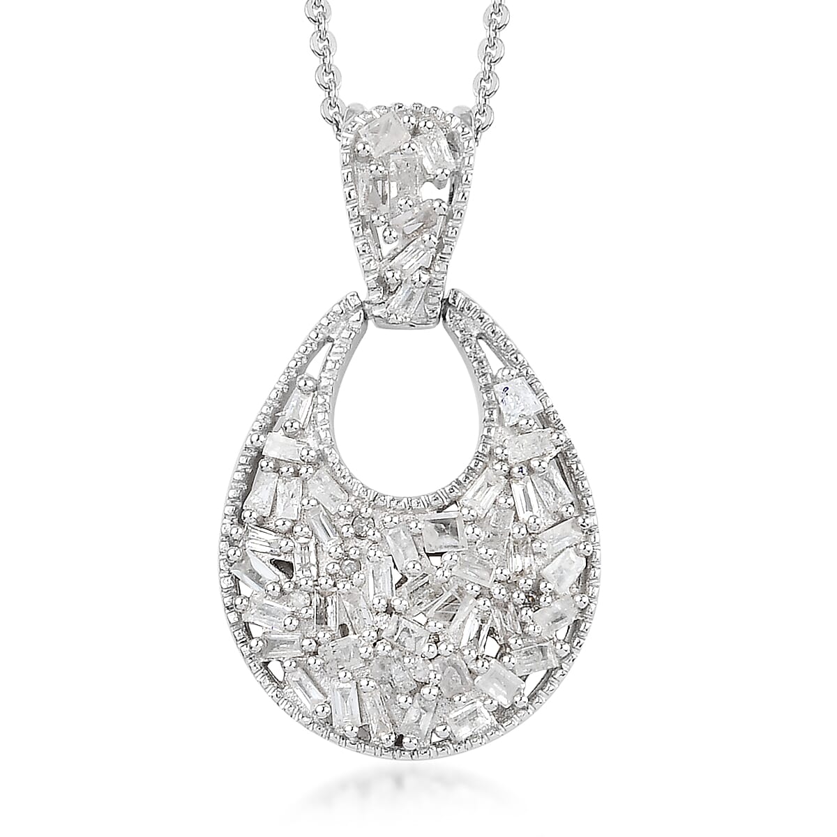 Diamond Pendant Necklace (20 Inches) in Platinum Over Sterling Silver 0.50 ctw