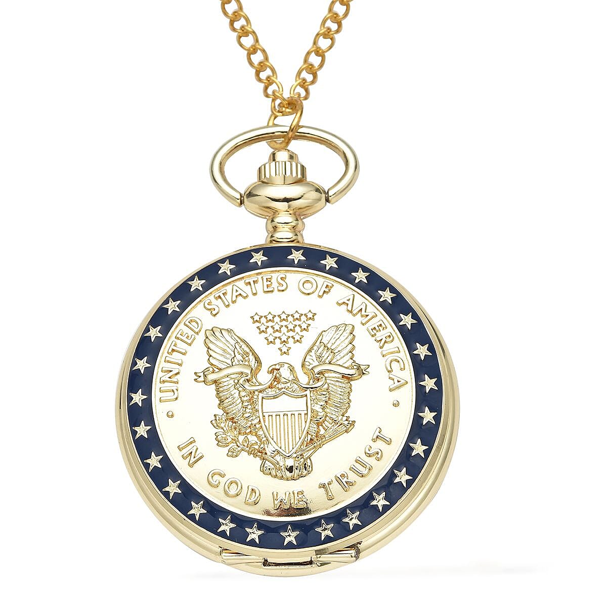 STRADA Japanese Movement Antique Statue of Liberty with American Flag Pattern Pocket Watch with Chain (31 Inches) (Ships in 5-7 Business Days)