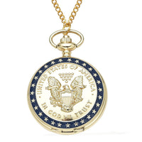 STRADA Japanese Movement Antique Statue of Liberty with American Flag Pattern Pocket Watch with Chain (31 Inches) (Ships in 5-7 Business Days)