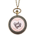 STRADA Japanese Movement Nade Pink Bottom & Heart Pattern Pocket Watch with Silvertone Chain (31 Inches) - Sticky add to cart bar