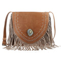 "100% Genuine Leather Crossbody Bag with Agate Stone and Matching Fringes SIZE: 14(L)x3(W)x10.5(H) Inches COLOR: Gray" - Sticky add to cart bar