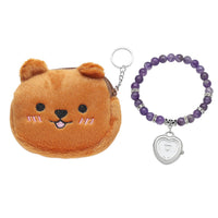 STRADA Amethyst Japanese Movement Beaded Stretch Bracelet Charm Watch and Brown Teddy Bear Wallet (Ships in 7-10 Business Days) 22.00 ctw