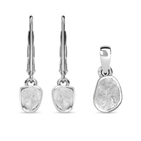 Artisan Crafted Polki Diamond Dangling Earrings and Solitaire Pendant in 14K Yellow Gold Over Sterling Silver 0.50 ctw