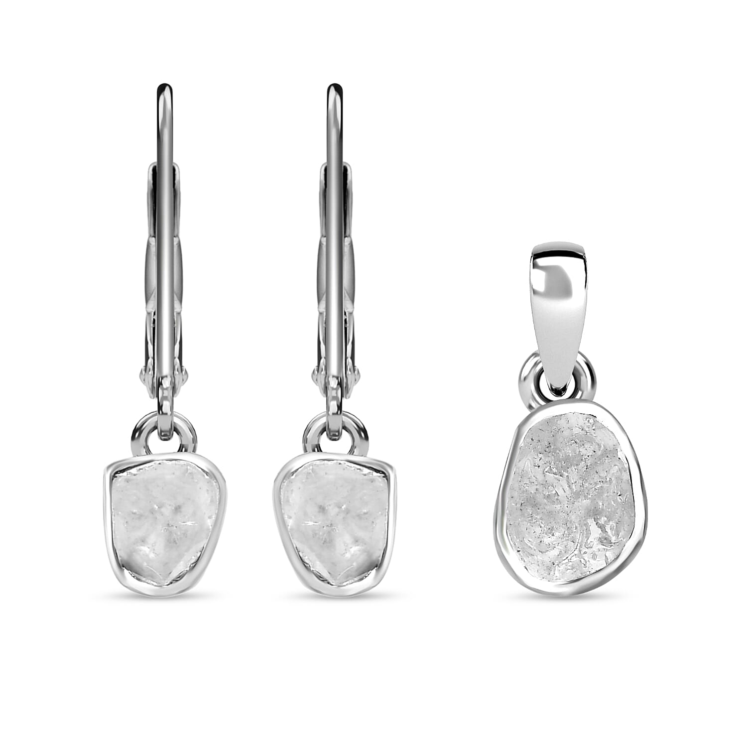Artisan Crafted Polki Diamond Dangling Earrings and Solitaire Pendant in 14K Yellow Gold Over Sterling Silver 0.50 ctw (1)
