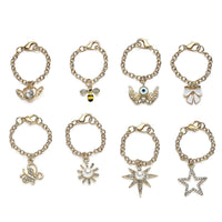 Set of 8 Resin, Simulated Pearl, Austrian Crystal and Enameled Charm with Chain (3.5)  Inches in Goldtone