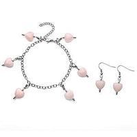 Rose Quartz 52.50 ctw Set Earrings and Bracelet in Stainless Steel