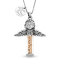 Glass and Mustard Color Seed Angel and Cross Pendant Necklace 20 Inches in Stainless Steel - Sticky add to cart bar